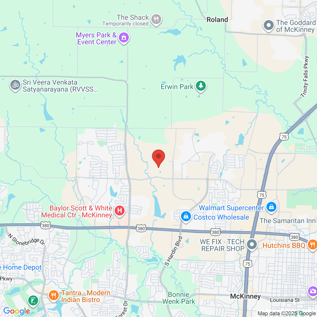 Google map image of our location in 3401 Andesite Rd. McKinney, TX