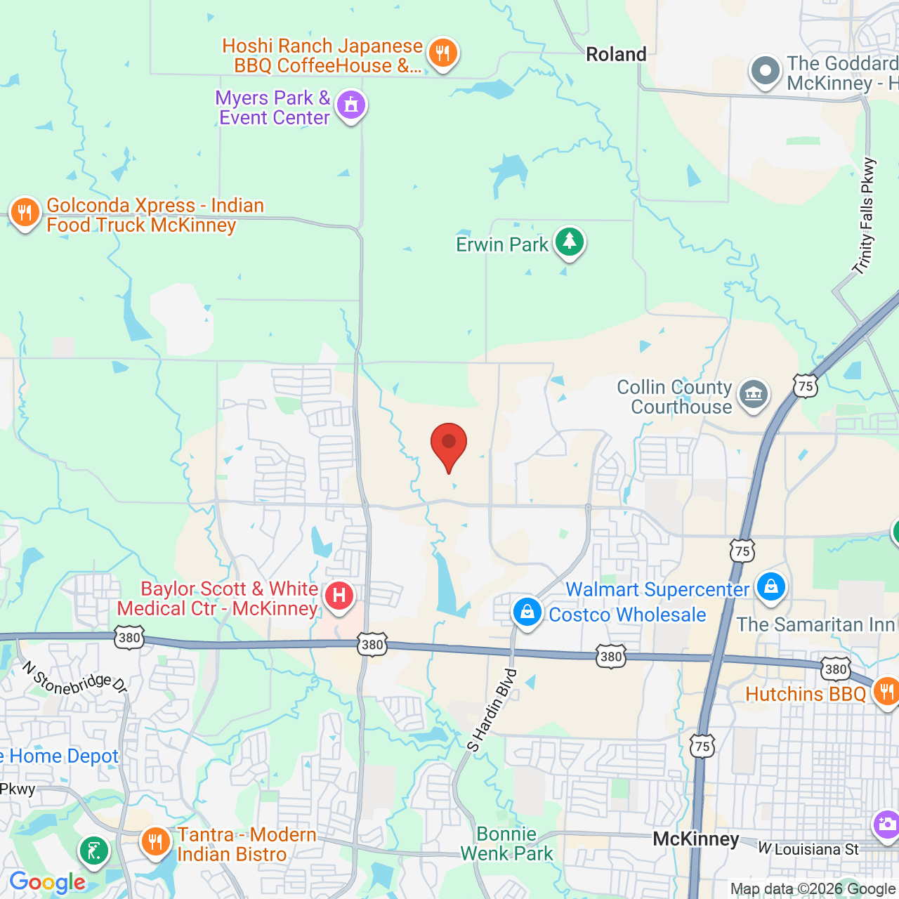 Google map image of our location in 3401 Andesite Rd. McKinney, TX